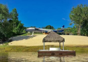 Avião no meio da floresta chama atenção de curiosos em Manaus
